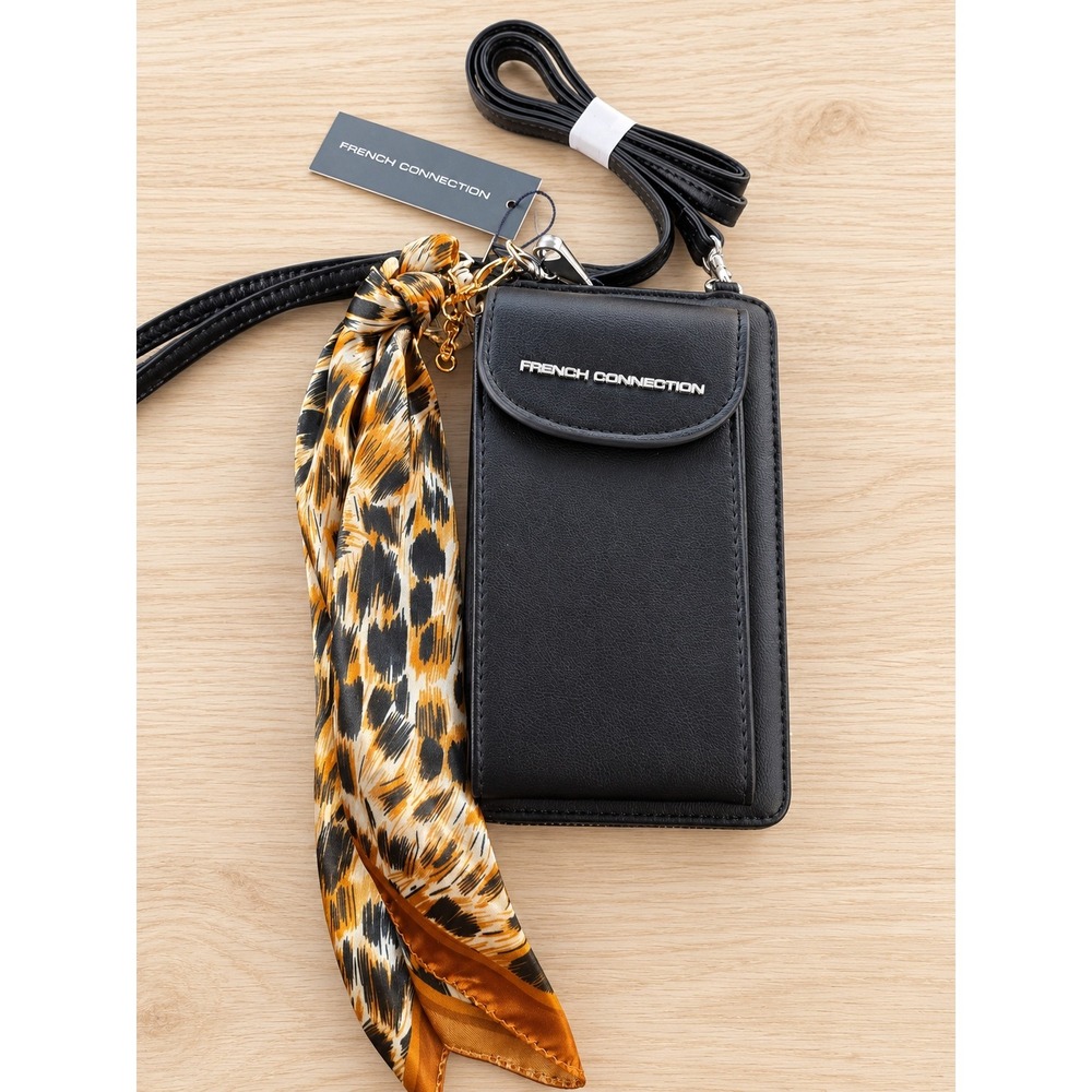French Connection Athena Smooth Phone Crossbody Wristlet Black NWT Bag Charm